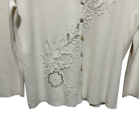 Ruby Rd Women Cardigan Sweater Ivory Embroidered Beaded Cottagecore Boho Classic - Picture 6 of 11